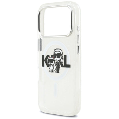 MagSafe-deksel for Apple iPhone 17 Pro, Karl Lagerfeld, IML Sketch Logo Glitter Karl & Choupette, Gjennomsiktig
