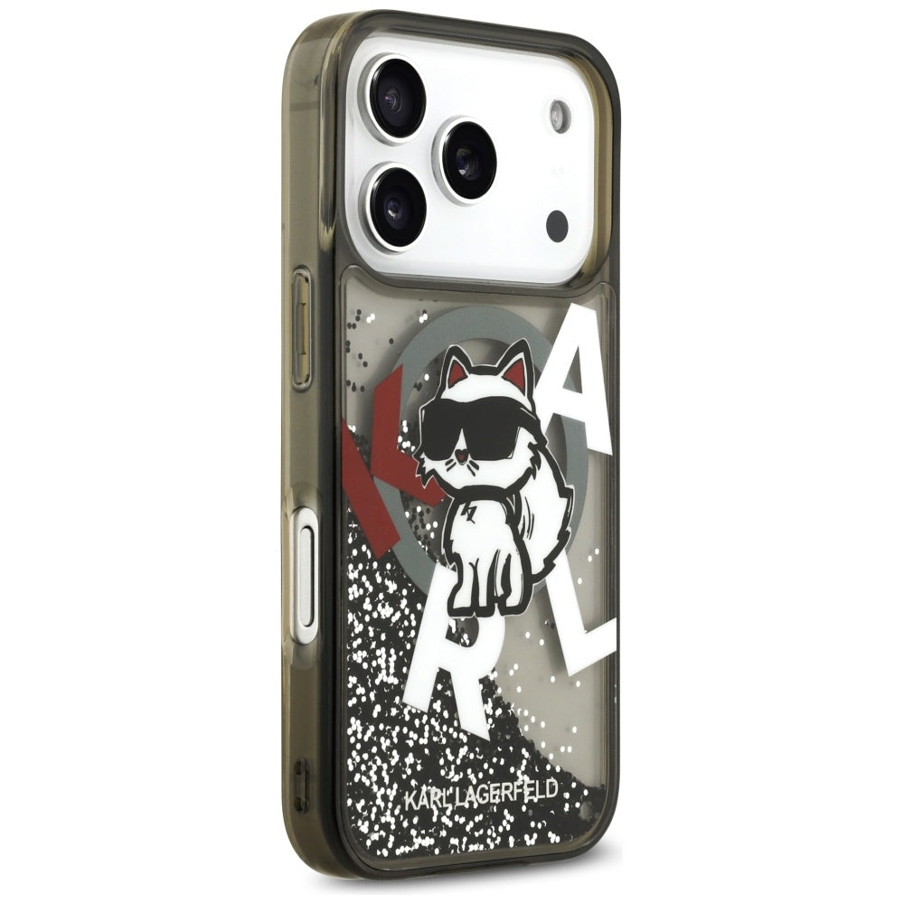 MagSafe-deksel for Apple iPhone 17 Pro, Karl Lagerfeld, Liquid Glitter Choupette Logo, Svart