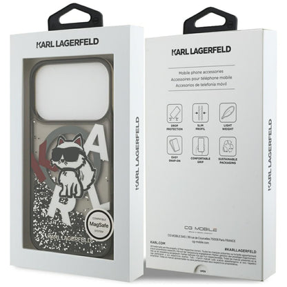 MagSafe-deksel for Apple iPhone 17 Pro, Karl Lagerfeld, Liquid Glitter Choupette Logo, Svart