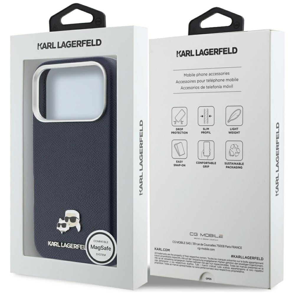 MagSafe-deksel for Apple iPhone 17 Pro, Karl Lagerfeld, Saffiano Karl & Choupette Pins, Blå