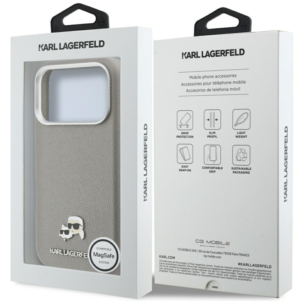 MagSafe-deksel for Apple iPhone 17 Pro, Karl Lagerfeld, Saffiano Karl & Choupette Pins, Grå