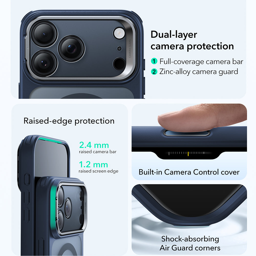 MagSafe-deksel for Apple iPhone 17 Pro Max, ESR, Classic Hybrid Kickstand, Satinblå