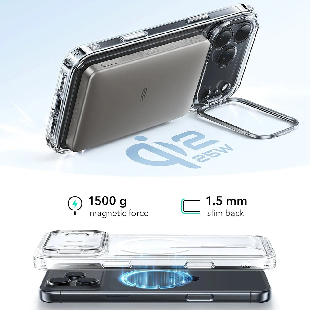 MagSafe-deksel for Apple iPhone 17 Pro Max, ESR, Classic Hybrid Kickstand, Gjennomsiktig