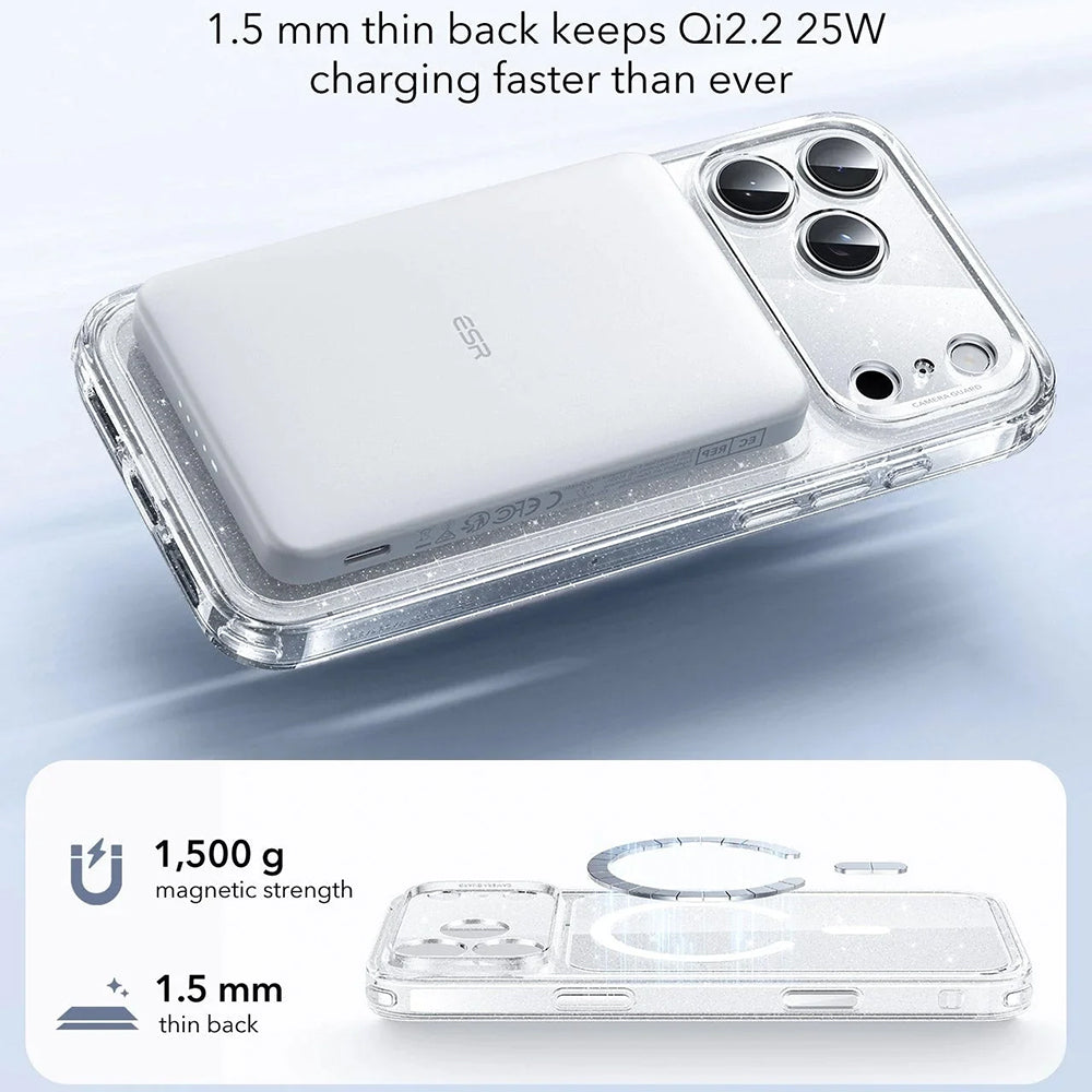 MagSafe-deksel for Apple iPhone 17 Pro Max, ESR, Classic Hybrid Shimmer, Gjennomsiktig