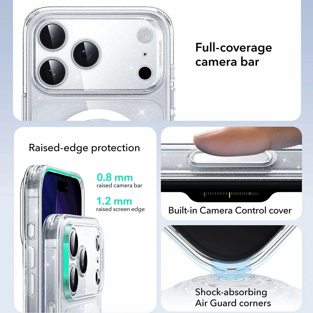 MagSafe-deksel for Apple iPhone 17 Pro Max, ESR, Classic Hybrid Shimmer, Gjennomsiktig