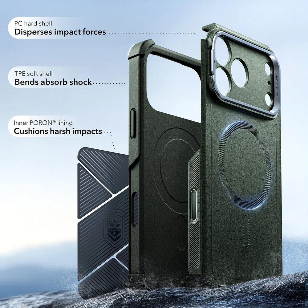 MagSafe-deksel for Apple iPhone 17 Pro Max, ESR, Cyber Armor Kickstand, Grønn