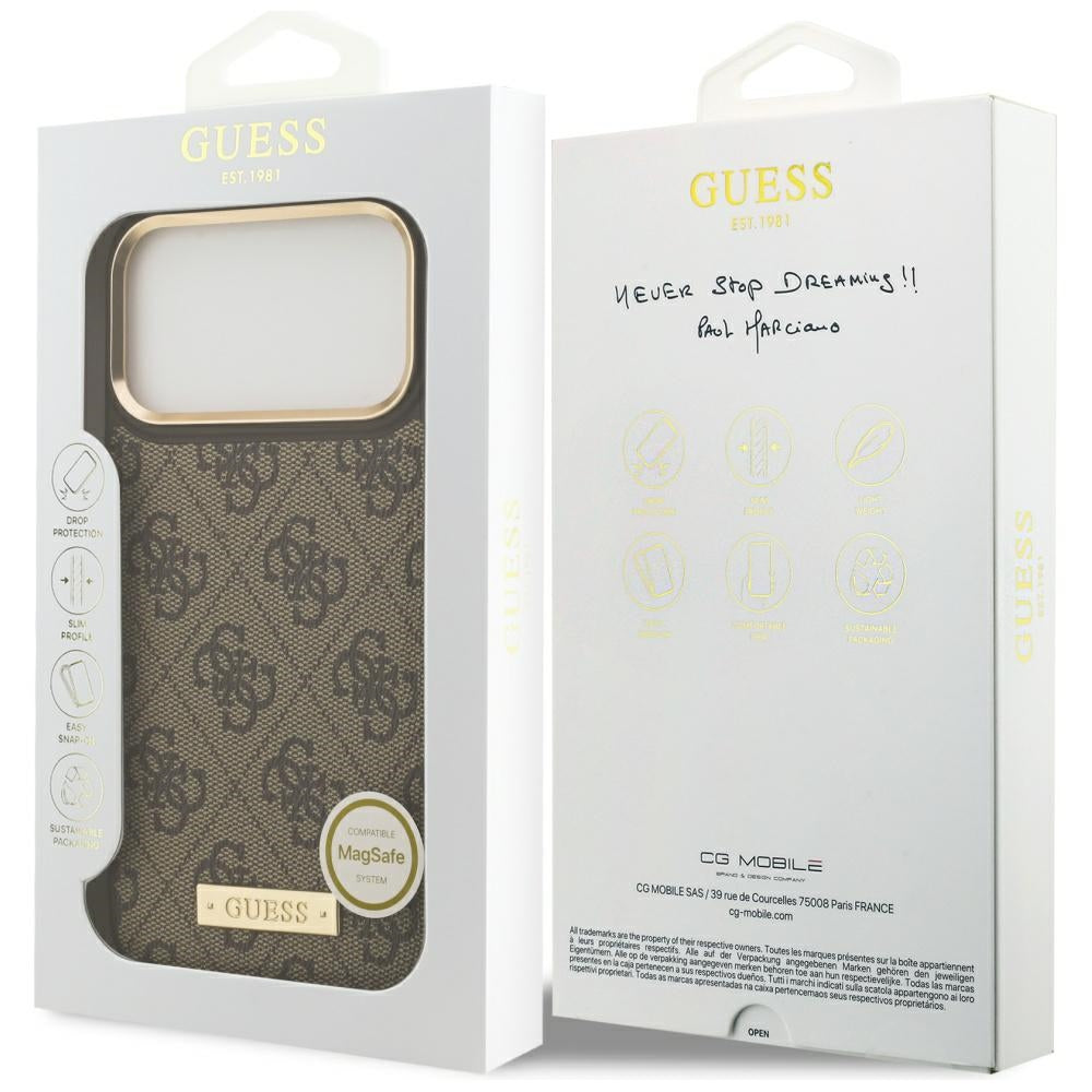 MagSafe-deksel for Apple iPhone 17 Pro Max, Guess, 4G Logo Plate, Brun
