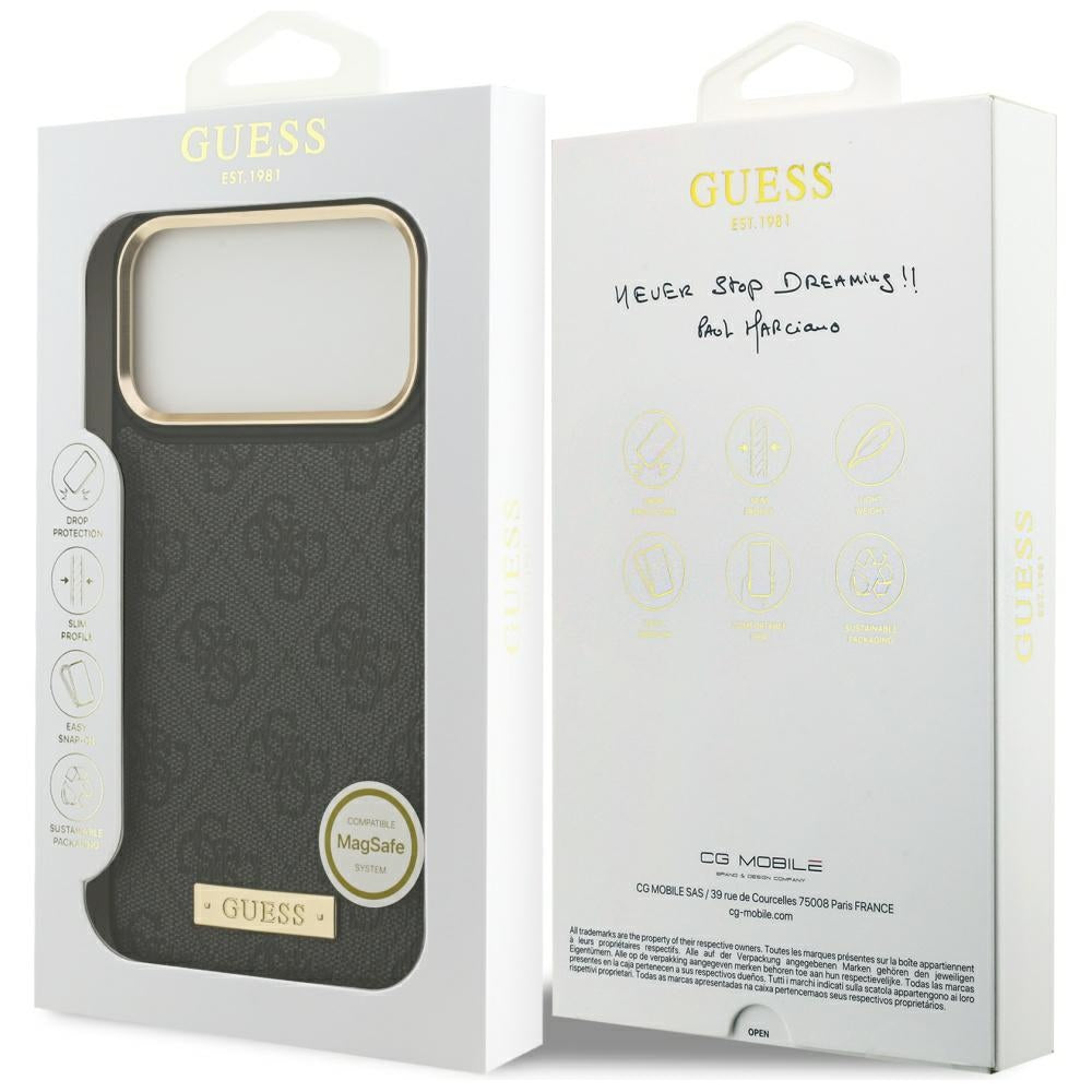 MagSafe-deksel for Apple iPhone 17 Pro Max, Guess, 4G Logo Plate, Svart