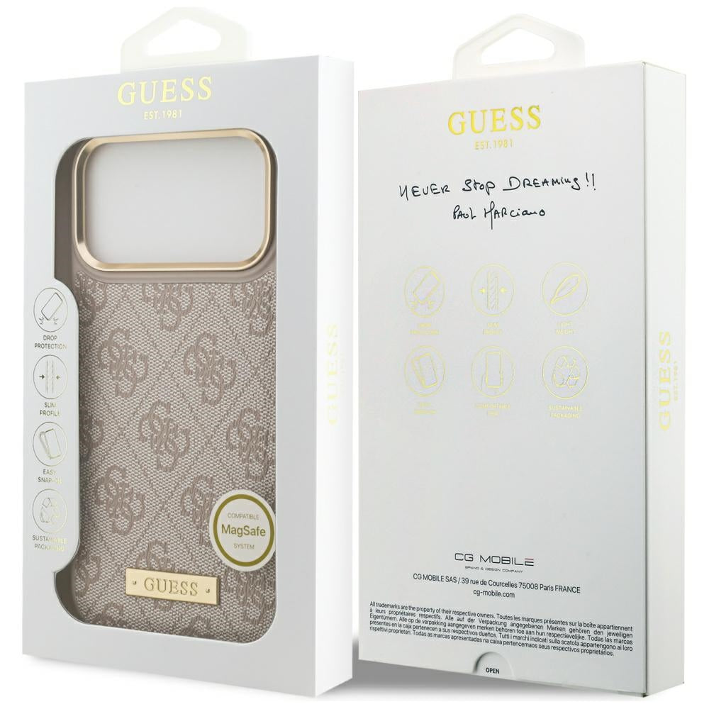 MagSafe-deksel for Apple iPhone 17 Pro Max, Guess, 4G Logo Plate, Rosa