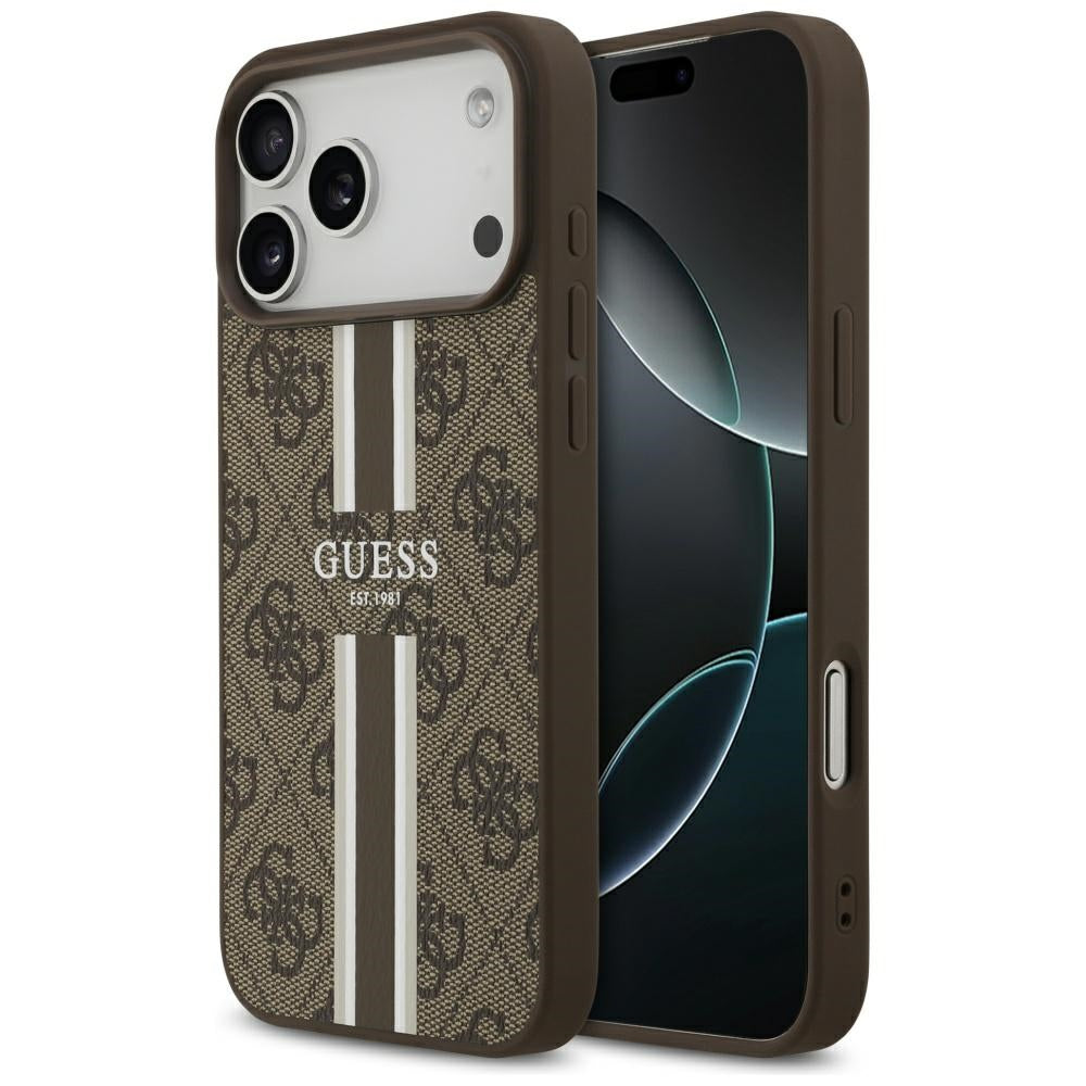 MagSafe-deksel for Apple iPhone 17 Pro Max, Guess, 4G Printed Stripes, Brun