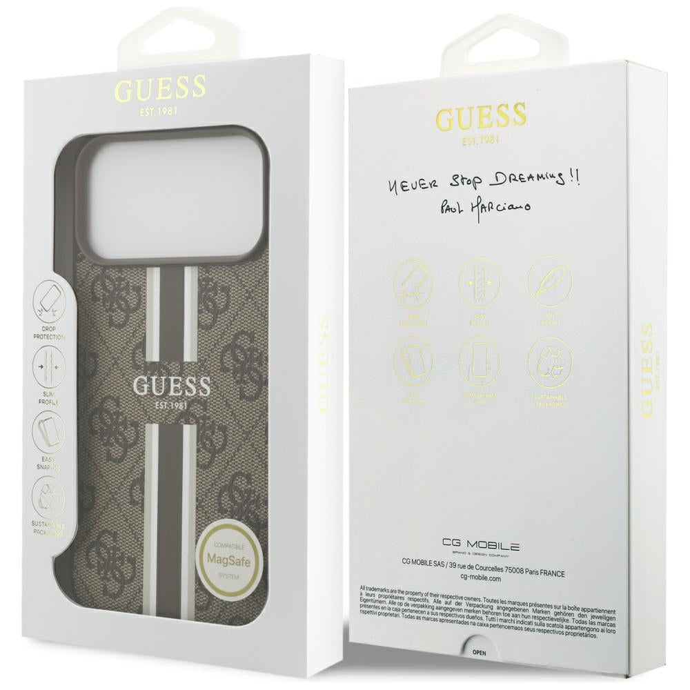 MagSafe-deksel for Apple iPhone 17 Pro Max, Guess, 4G Printed Stripes, Brun