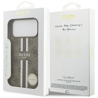 MagSafe-deksel for Apple iPhone 17 Pro Max, Guess, 4G Printed Stripes, Brun