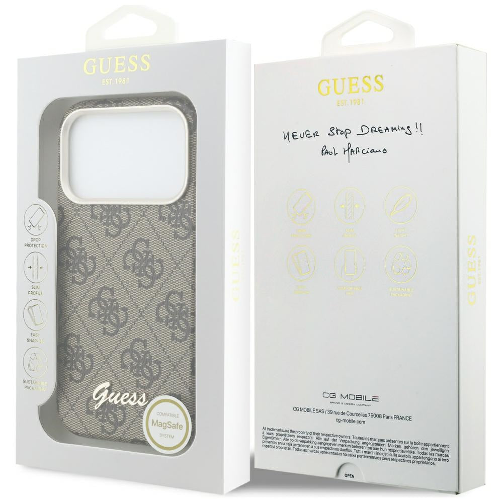 MagSafe-deksel for Apple iPhone 17 Pro Max, Guess, 4G Script Logo, Brun