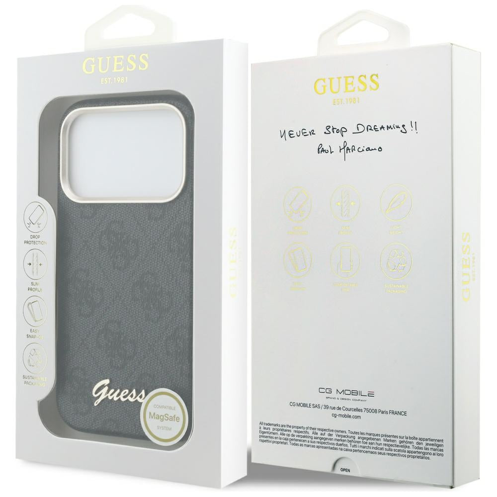 MagSafe-deksel for Apple iPhone 17 Pro Max, Guess, 4G Script Logo, Svart
