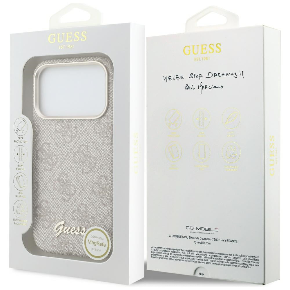 MagSafe-deksel for Apple iPhone 17 Pro Max, Guess, 4G Script Logo, Rosa