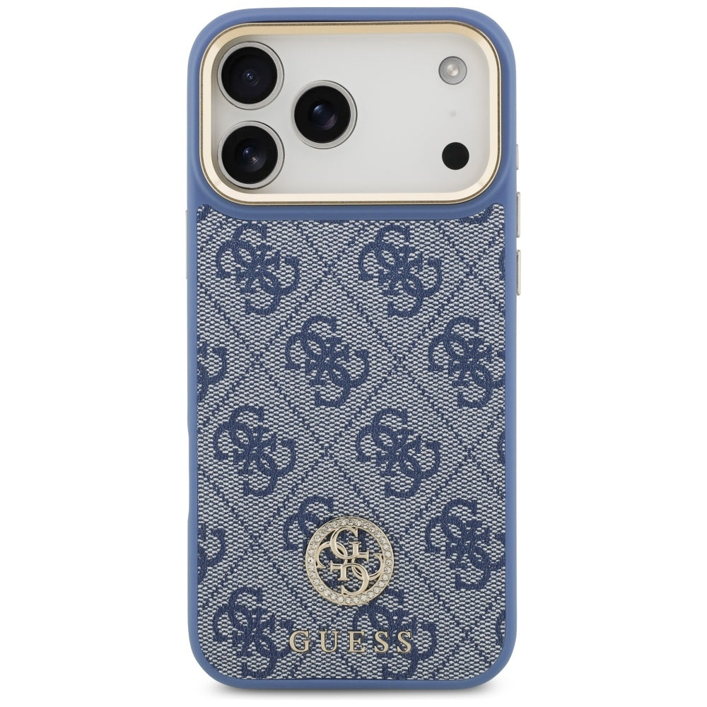 MagSafe-deksel for Apple iPhone 17 Pro Max, Guess, 4G Strass Logo with Big Strap, Blå