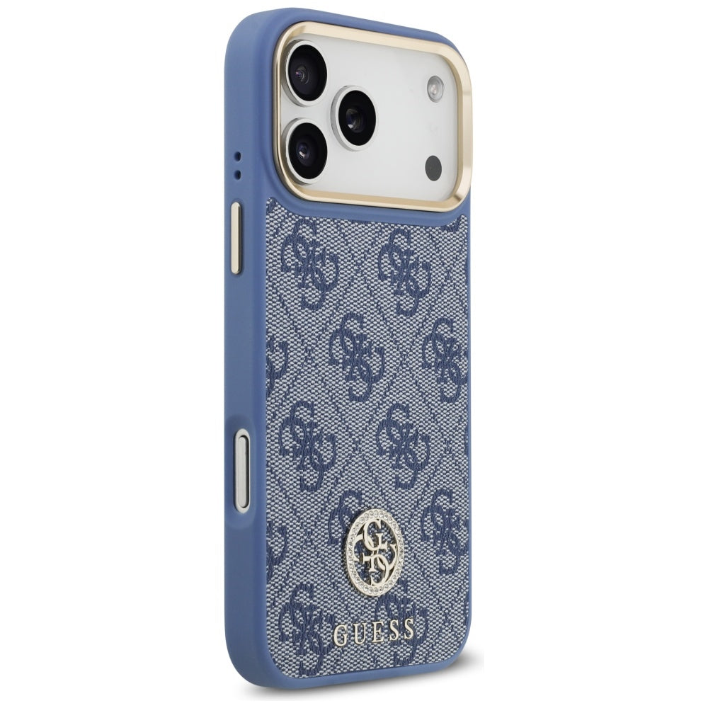 MagSafe-deksel for Apple iPhone 17 Pro Max, Guess, 4G Strass Logo with Big Strap, Blå