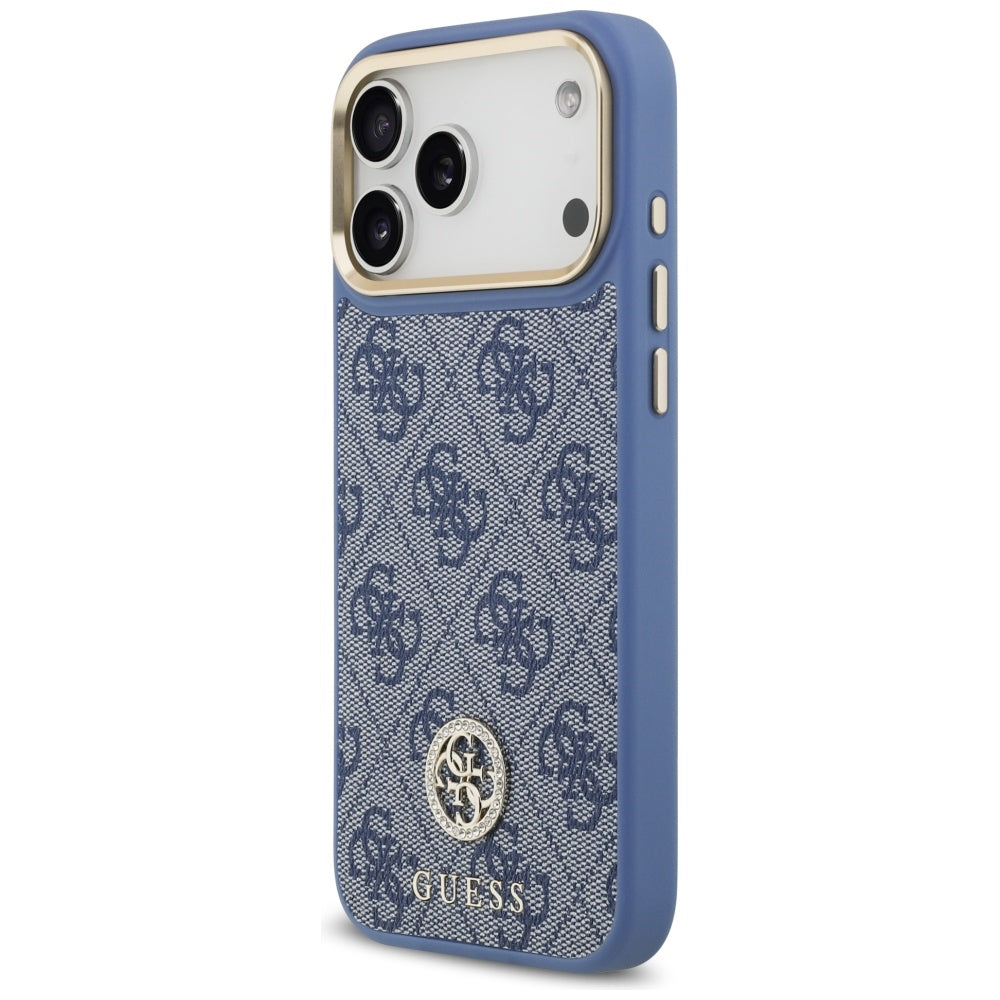 MagSafe-deksel for Apple iPhone 17 Pro Max, Guess, 4G Strass Logo with Big Strap, Blå