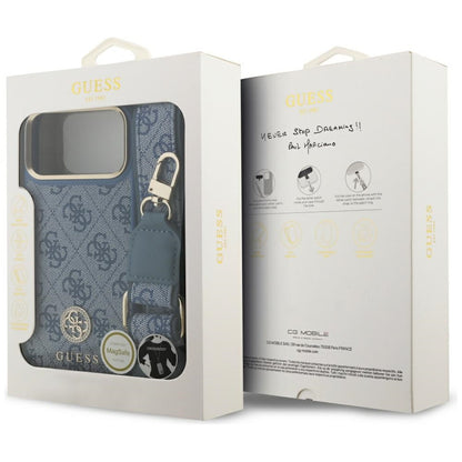 MagSafe-deksel for Apple iPhone 17 Pro Max, Guess, 4G Strass Logo with Big Strap, Blå