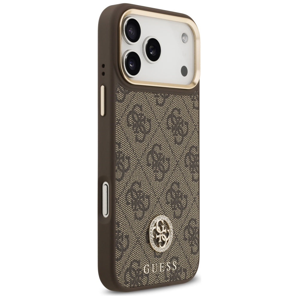 MagSafe deksel for Apple iPhone 17 Pro Max, Guess, 4G Strass Logo with Big Strap, Brun