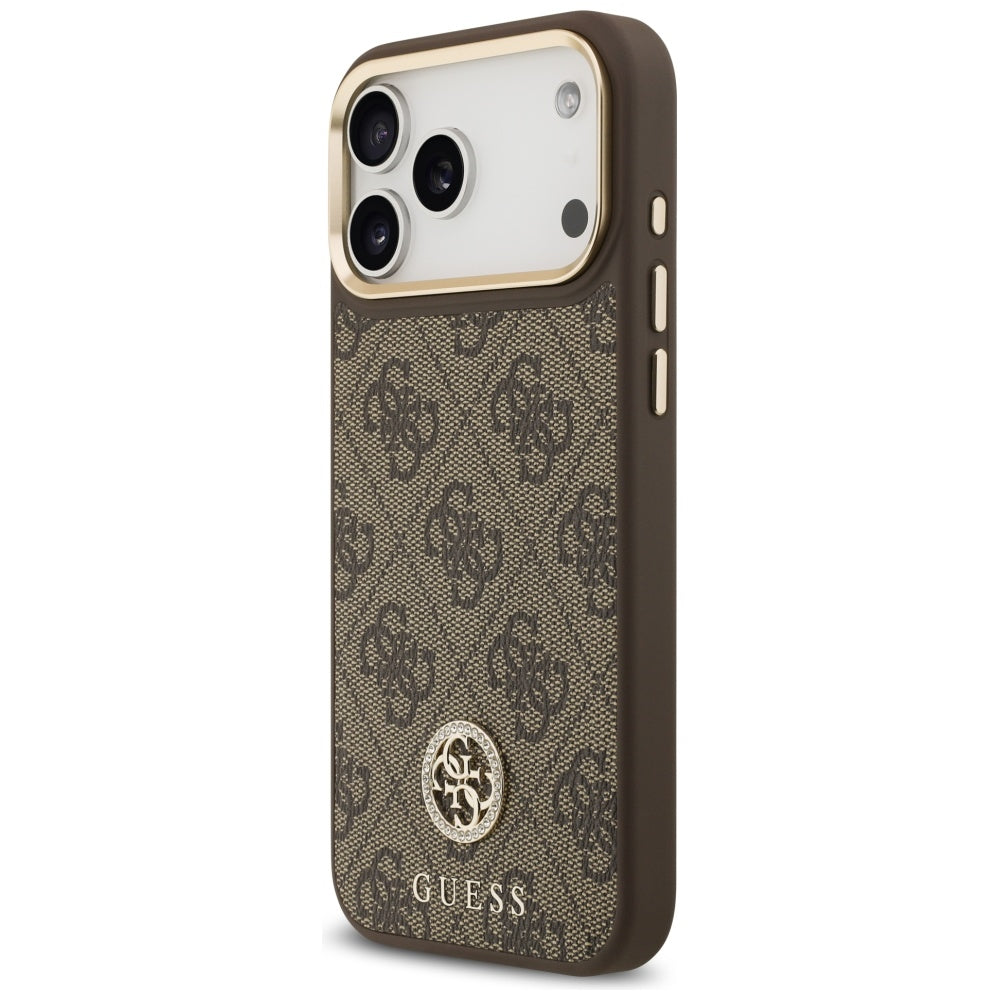 MagSafe deksel for Apple iPhone 17 Pro Max, Guess, 4G Strass Logo with Big Strap, Brun