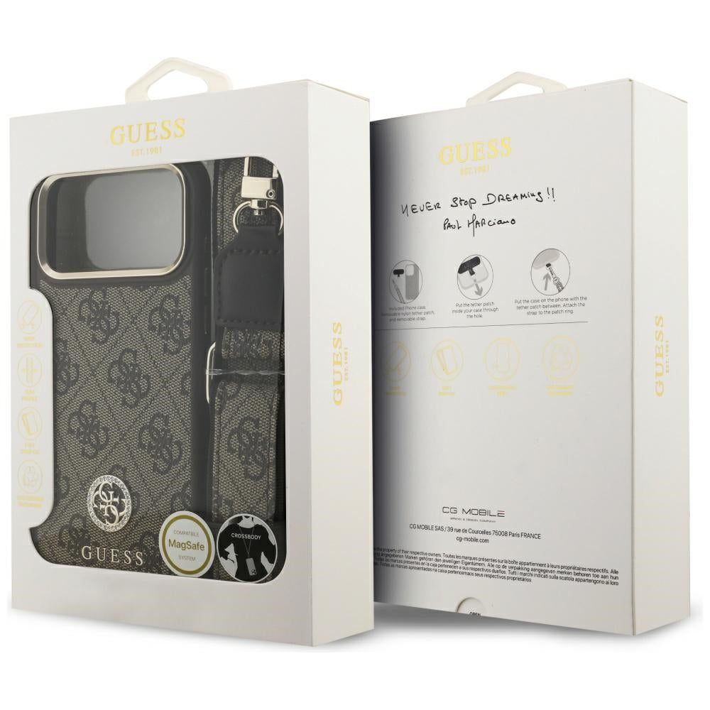 MagSafe deksel for Apple iPhone 17 Pro Max, Guess, 4G Strass Logo with Big Strap, Brun