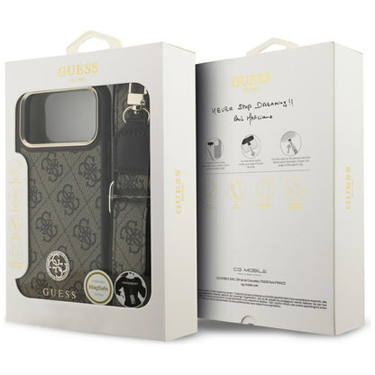 MagSafe deksel for Apple iPhone 17 Pro Max, Guess, 4G Strass Logo with Big Strap, Brun