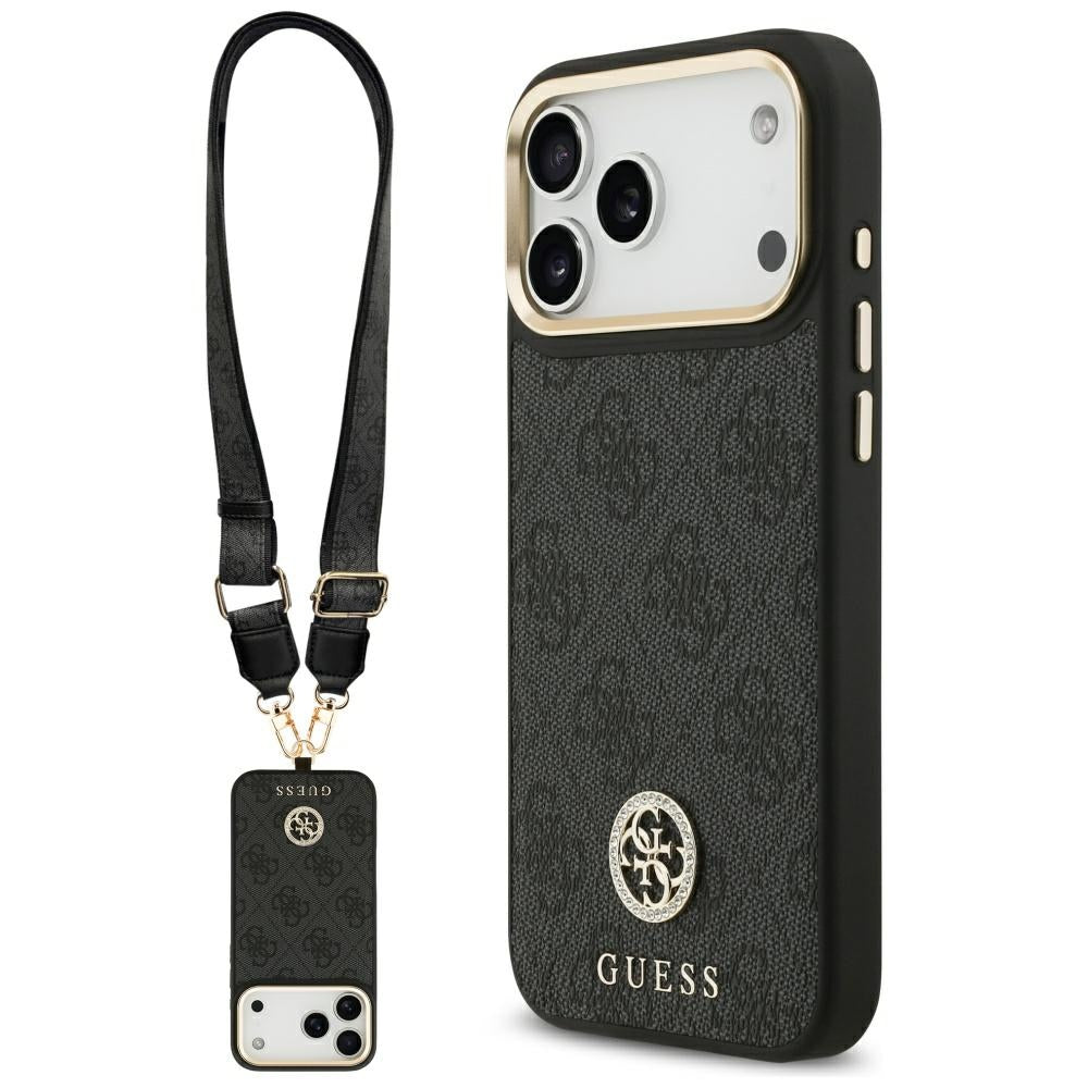 MagSafe deksel for Apple iPhone 17 Pro Max, Guess, 4G Strass Logo with Big Strap, Svart