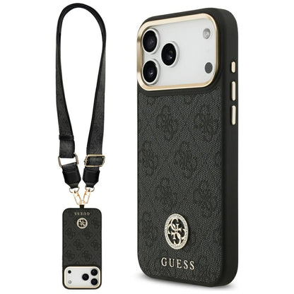 MagSafe deksel for Apple iPhone 17 Pro Max, Guess, 4G Strass Logo with Big Strap, Svart