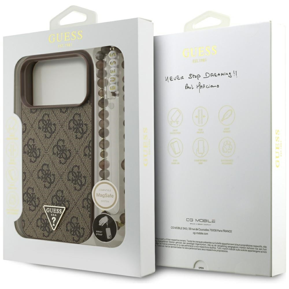 MagSafe deksel for Apple iPhone 17 Pro Max, Guess, 4G Triangle Logo Cord Strap, Brun