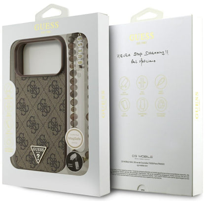 MagSafe deksel for Apple iPhone 17 Pro Max, Guess, 4G Triangle Logo Cord Strap, Brun