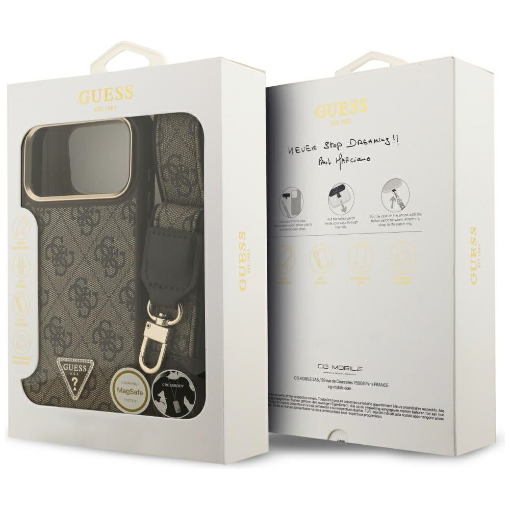 MagSafe-deksel for Apple iPhone 17 Pro Max, Guess, 4G Triangle Logo with Big Strap, Brun