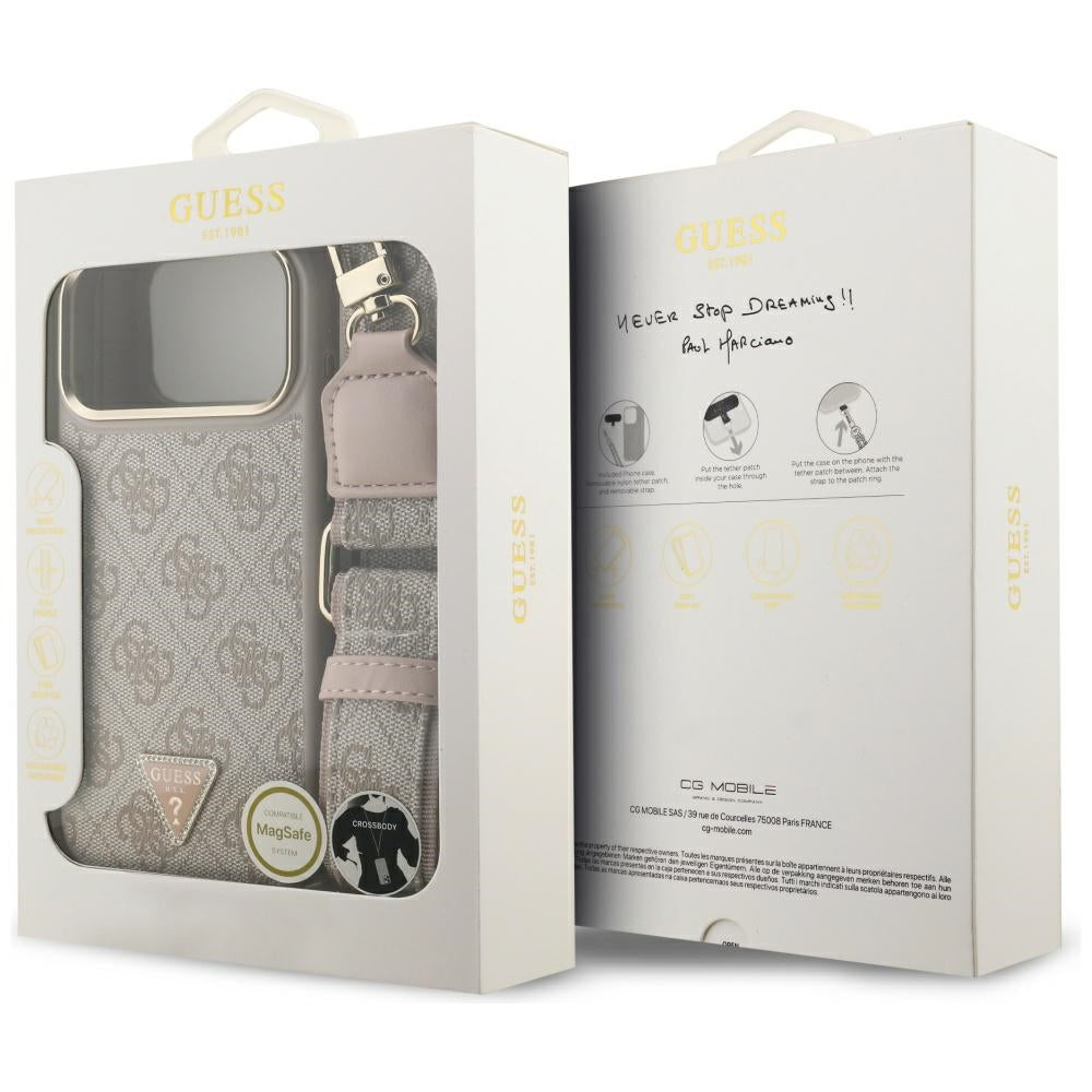 MagSafe-deksel for Apple iPhone 17 Pro Max, Guess, 4G Triangle Logo with Big Strap, Rosa