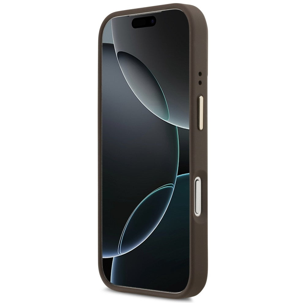 MagSafe-deksel for Apple iPhone 17 Pro Max, Guess, 4G Triangle Logo med kamerastativ, Gyldenbrun