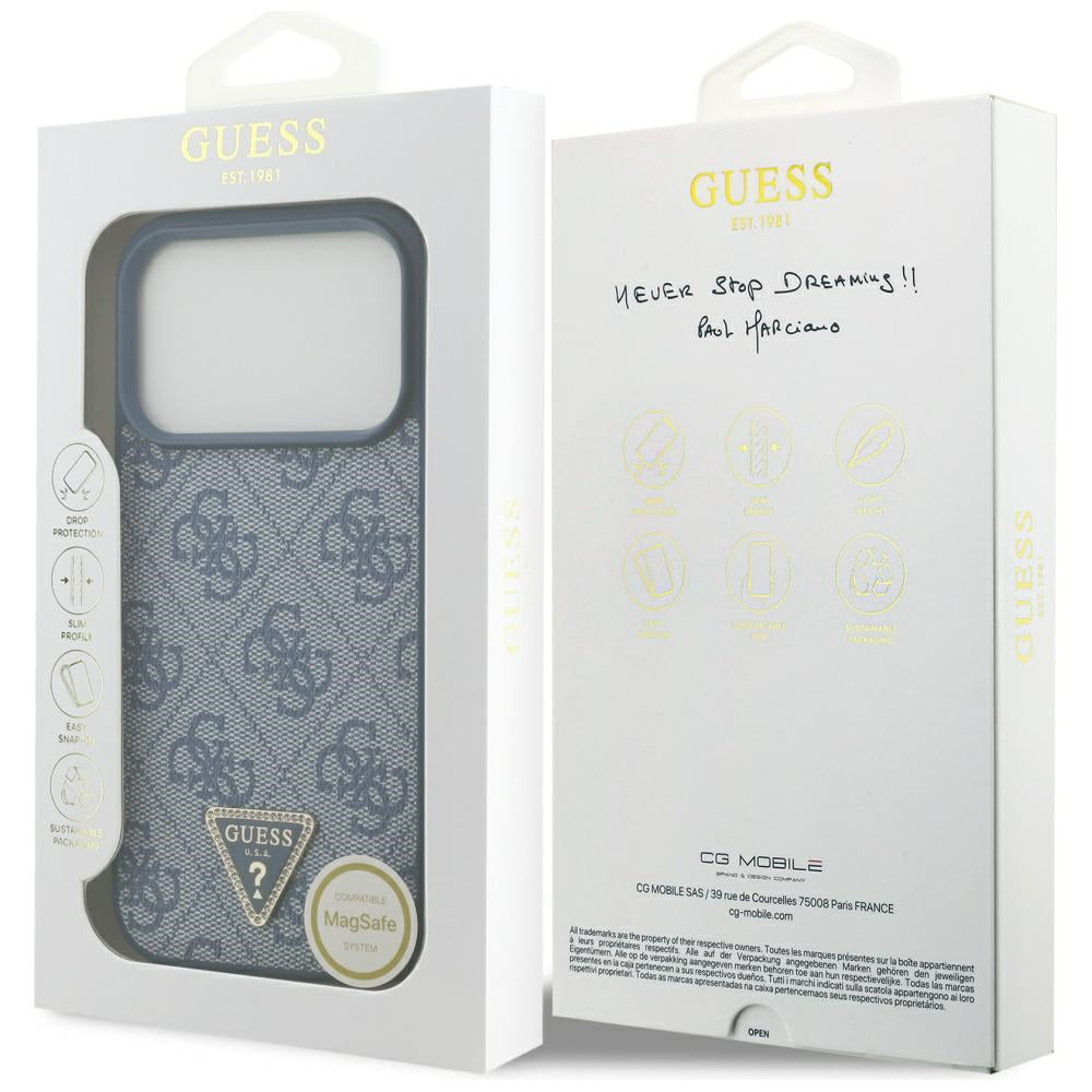 MagSafe-deksel for Apple iPhone 17 Pro Max, Guess, 4G Triangle Strass, Blå