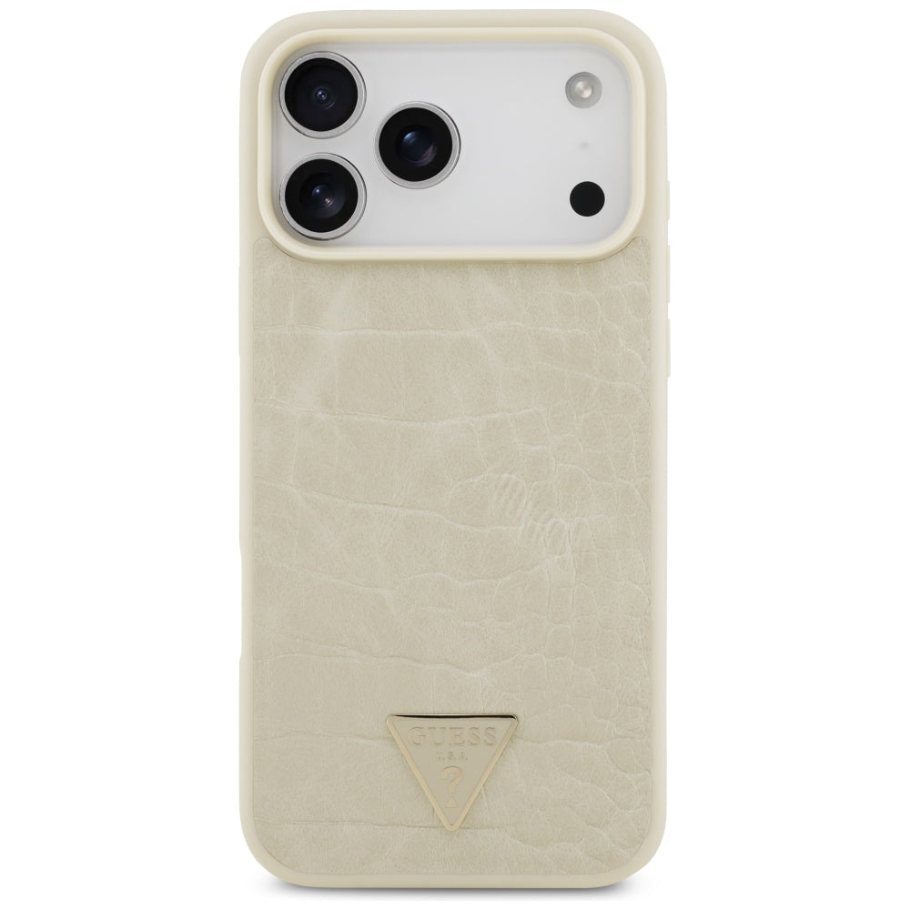MagSafe-deksel for Apple iPhone 17 Pro Max, Guess, Croco Triangle Logo, Gull