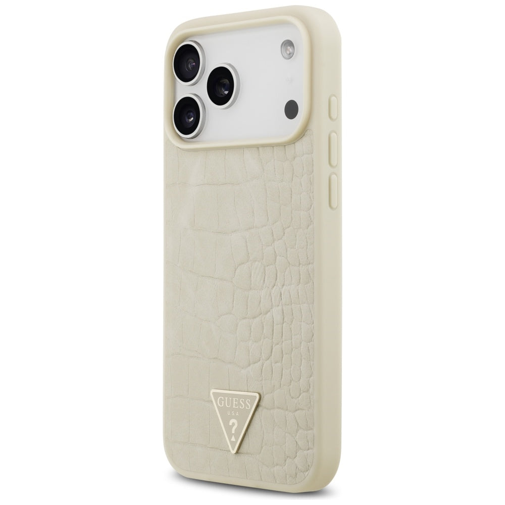 MagSafe-deksel for Apple iPhone 17 Pro Max, Guess, Croco Triangle Logo, Gull