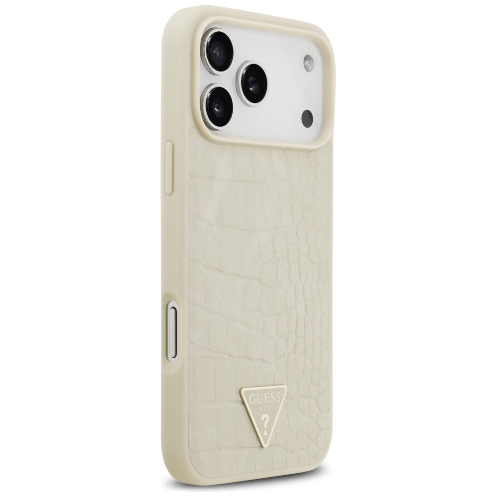 MagSafe-deksel for Apple iPhone 17 Pro Max, Guess, Croco Triangle Logo, Gull