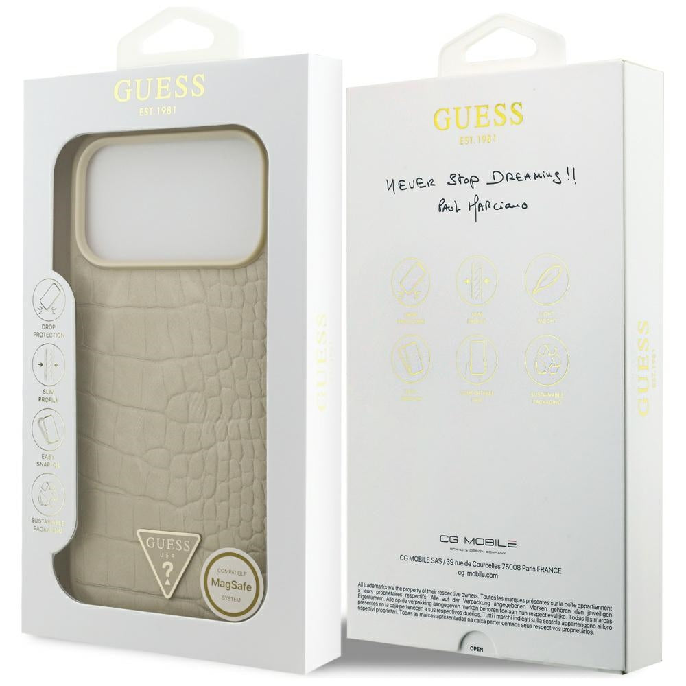 MagSafe-deksel for Apple iPhone 17 Pro Max, Guess, Croco Triangle Logo, Gull