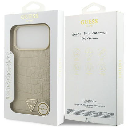 MagSafe-deksel for Apple iPhone 17 Pro Max, Guess, Croco Triangle Logo, Gull