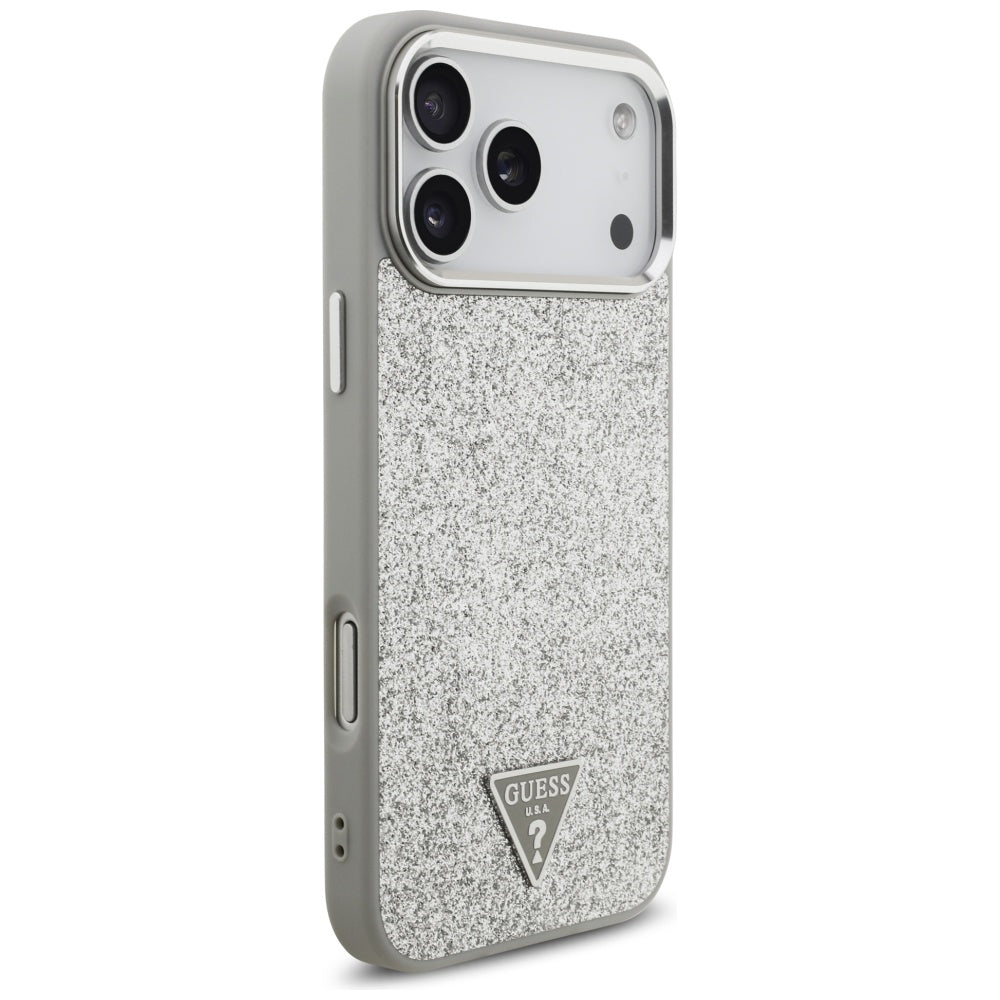 MagSafe-deksel for Apple iPhone 17 Pro Max, Guess, Glitter Triangle Logo, Sølv