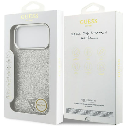MagSafe-deksel for Apple iPhone 17 Pro Max, Guess, Glitter Triangle Logo, Sølv