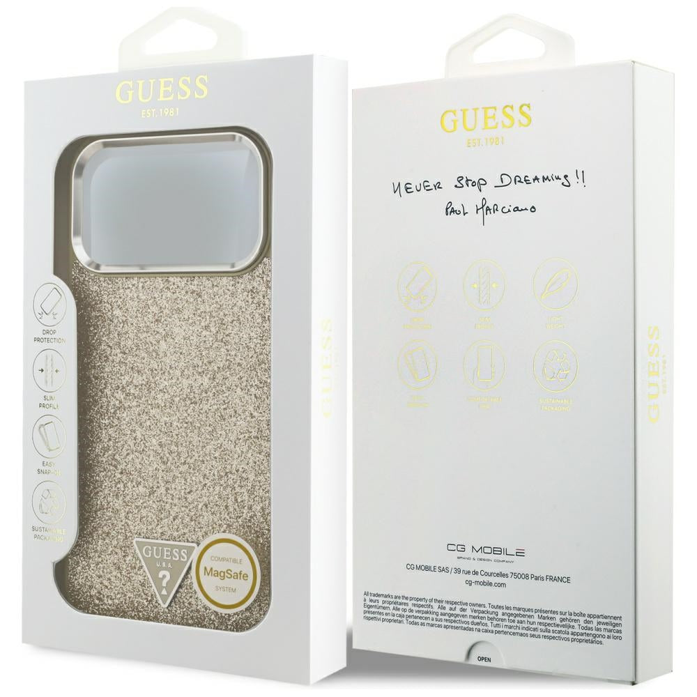 MagSafe-deksel for Apple iPhone 17 Pro Max, Guess, Glitter Triangle Logo, Gull