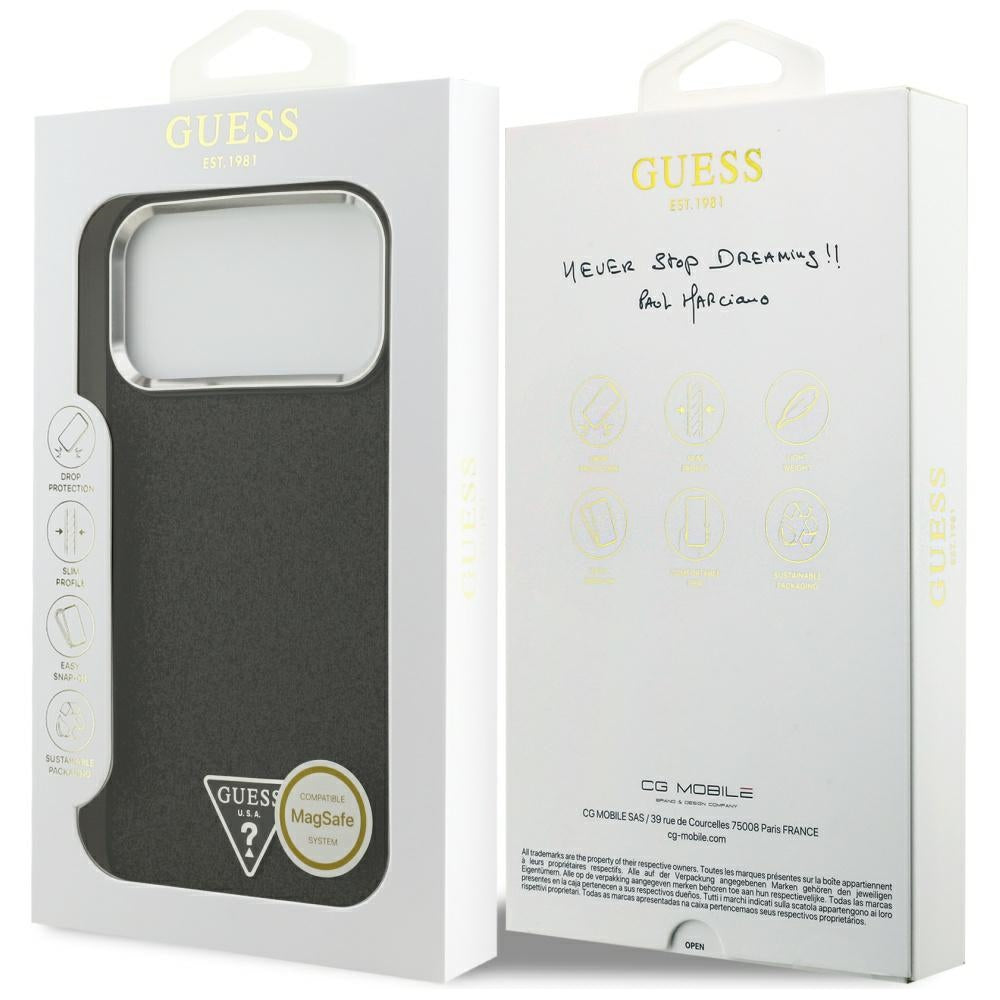 MagSafe-deksel for Apple iPhone 17 Pro Max, Guess, Glitter Triangle Logo, Svart
