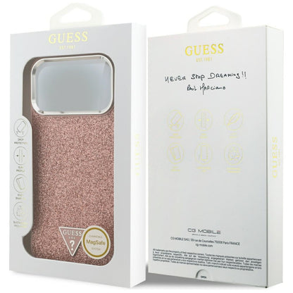 MagSafe-deksel for Apple iPhone 17 Pro Max, Guess, Glitter Triangle Logo, Rosa