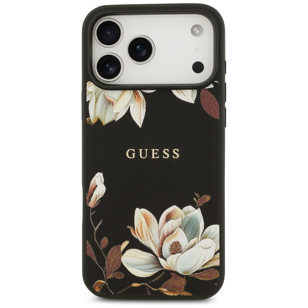 MagSafe-deksel for Apple iPhone 17 Pro Max, Guess, Grained Flowers, Svart