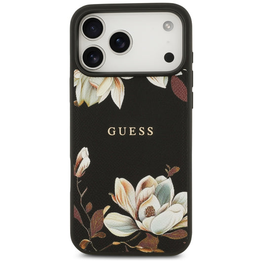 MagSafe-deksel for Apple iPhone 17 Pro Max, Guess, Grained Flowers, Svart