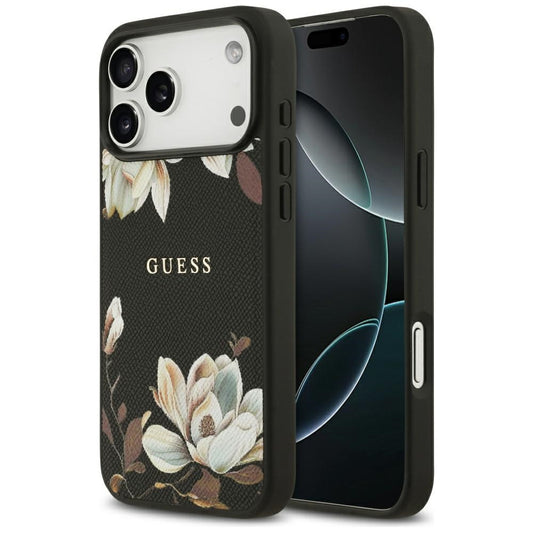 MagSafe-deksel for Apple iPhone 17 Pro Max, Guess, Grained Flowers, Svart