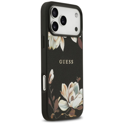 MagSafe-deksel for Apple iPhone 17 Pro Max, Guess, Grained Flowers, Svart