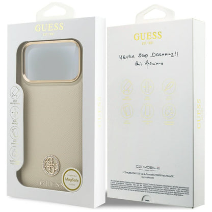 MagSafe-deksel for Apple iPhone 17 Pro Max, Guess, Grained Strass Logo, Beige